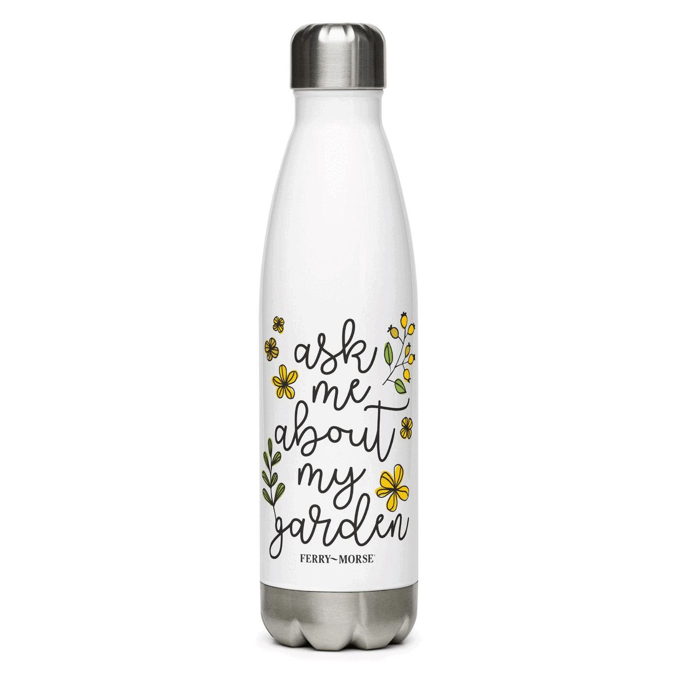 Ask me about my garden stainless steel water bottle spinning to show all sides 