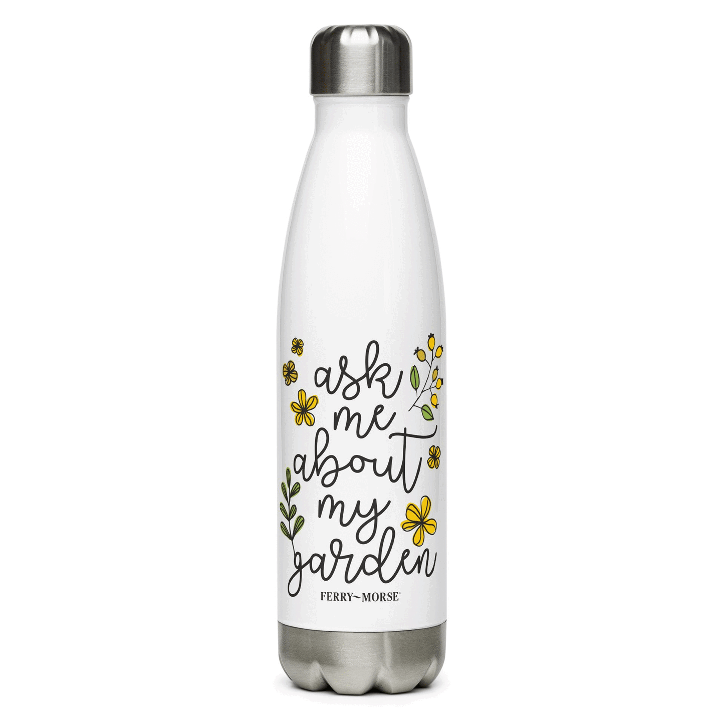 Ask me about my garden stainless steel water bottle spinning to show all sides 