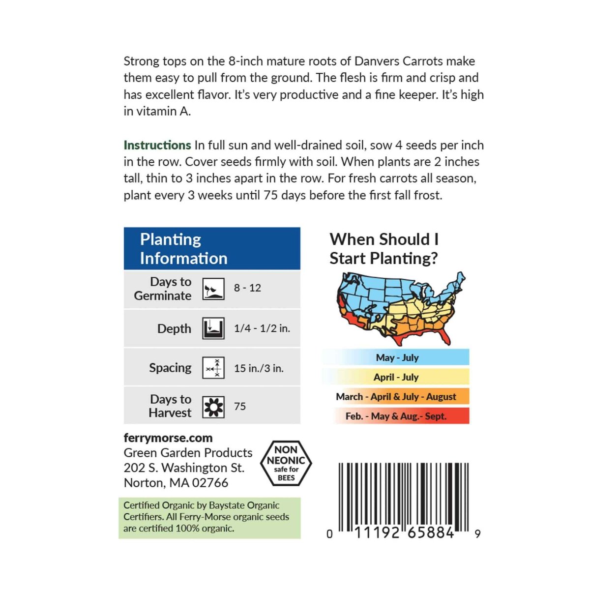 Carrot, Danvers Organic Seeds, 1.3g - Ferry - Morse