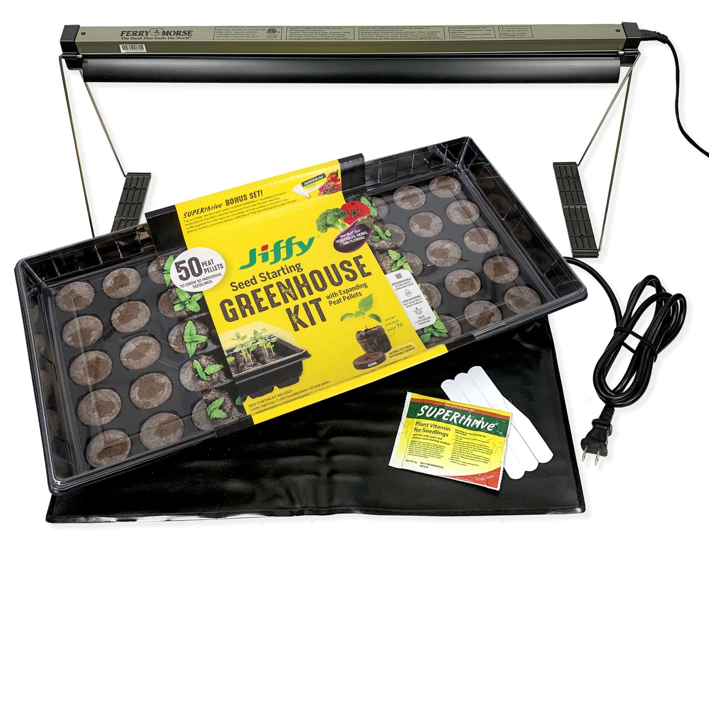 Complete Indoor Seed Starting Kit, Jiffy 50 Cell 42mm Peat Pellets