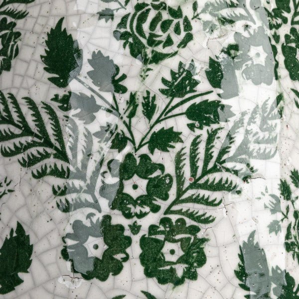 Green & White Flower Terracotta Planter Vase Crackle Glaze - Ferry - Morse
