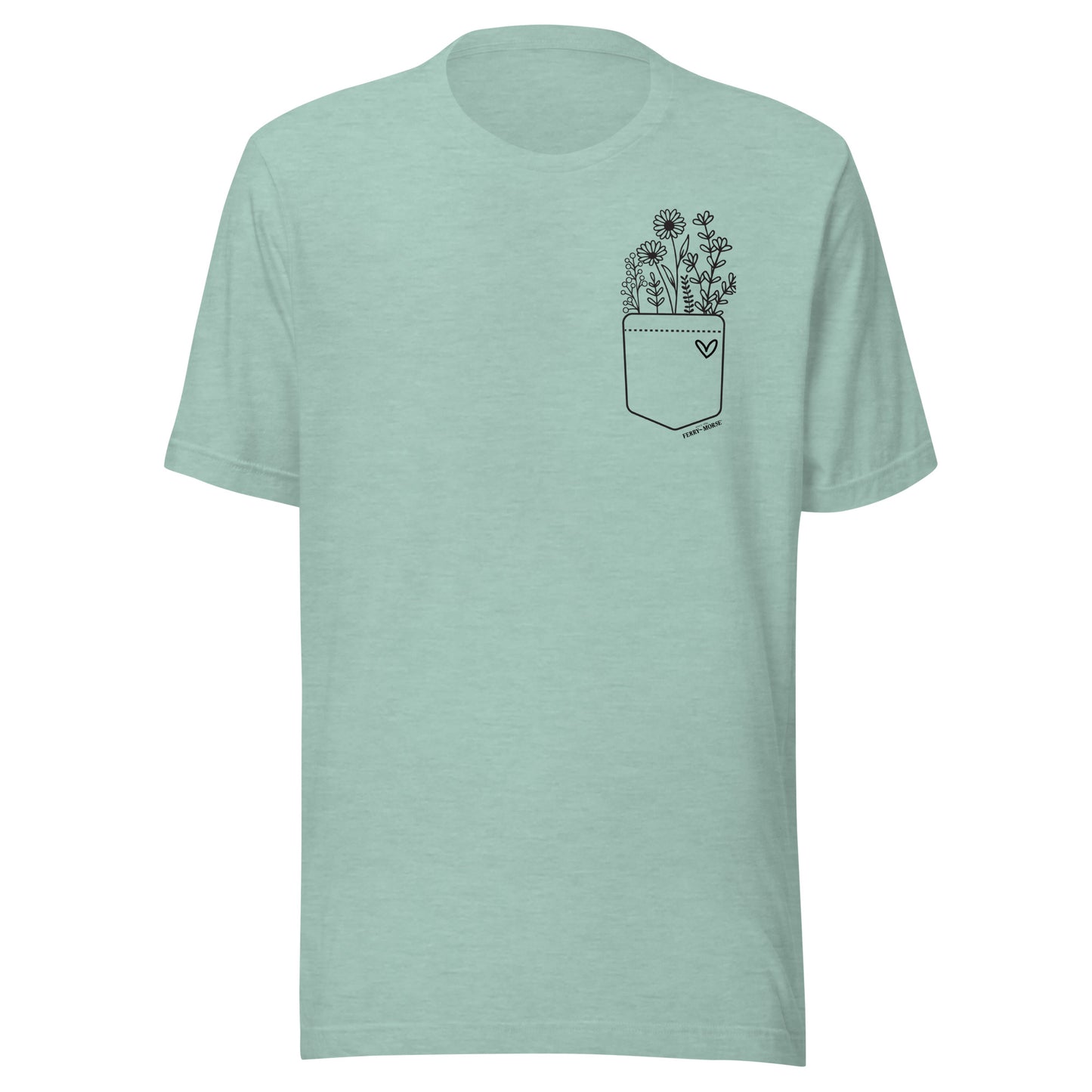 Light Blue t-shirt with a pocket design on a white background