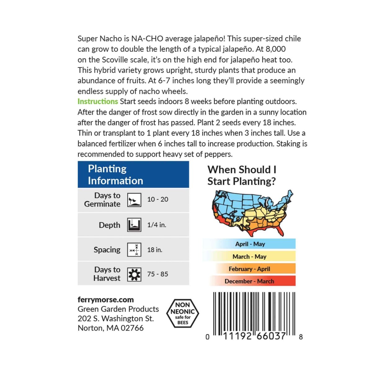 Pepper, Super Nacho Jalapeno Seeds, 200mg - Ferry - Morse