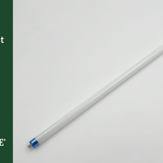 Replacing a T5 grow light bulb. Remove old bulb by holding one end, while gently pushing back & lifting up. Line up the pins at the ends of the new bulb with the slots in the light reflector. Place the bulb gently into the reflector at both ends.