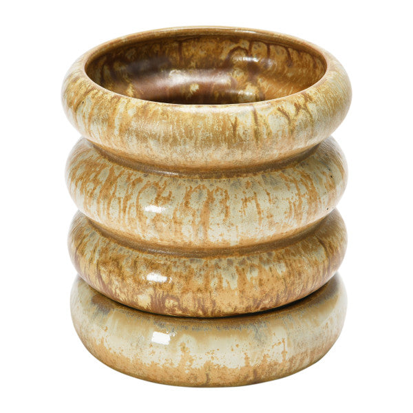 Stoneware Planter with Saucer and Reactive Glaze, Butterscotch