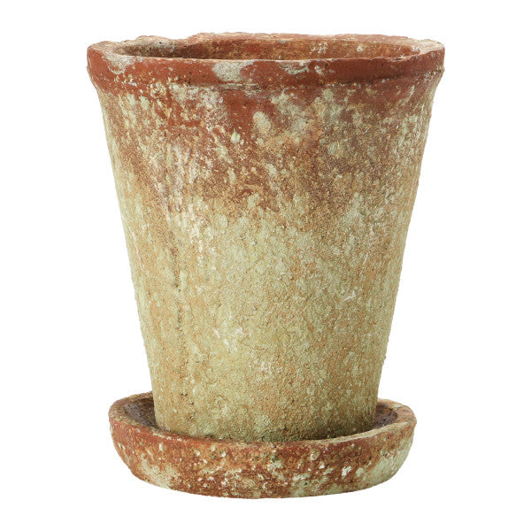 Round Terracotta Cement Planter with Saucer & Distressed Finish