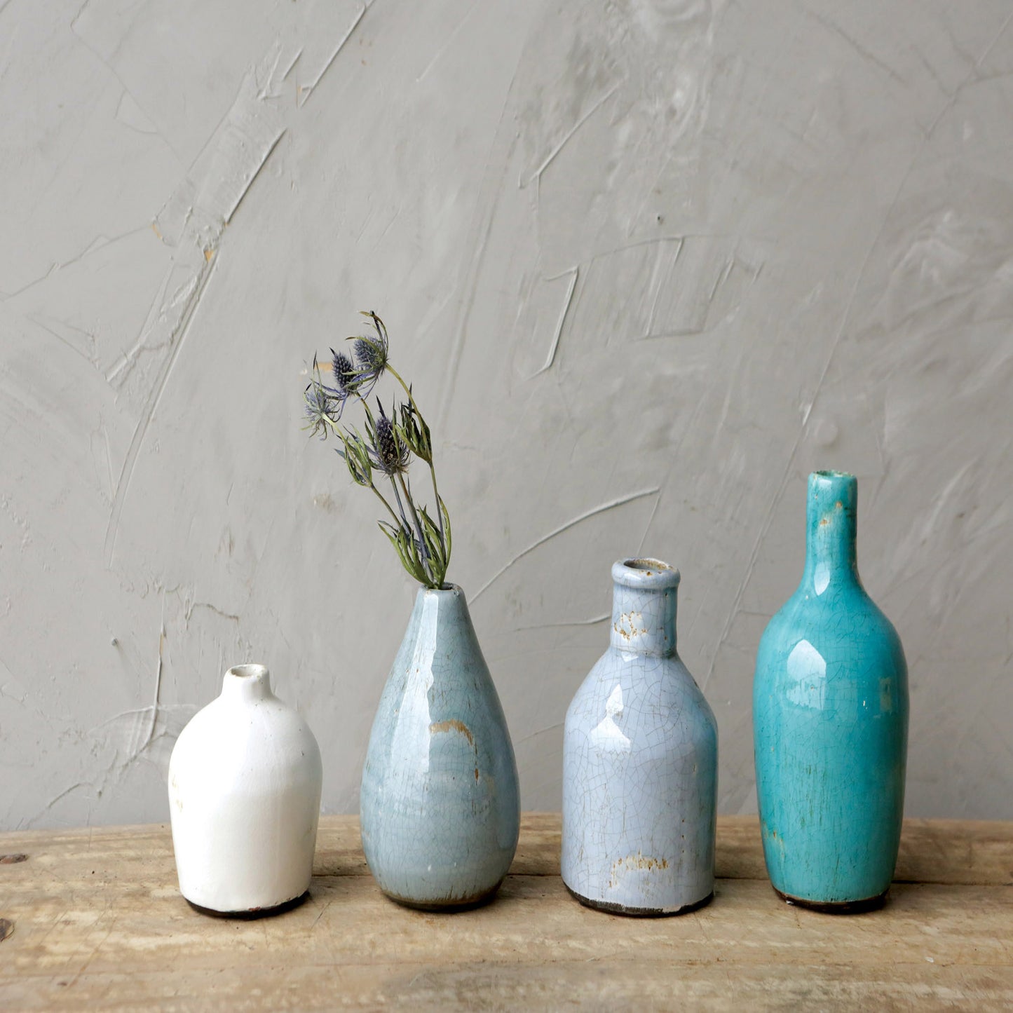 Blue & Ivory Terracotta Vases (Set of 4 Sizes)