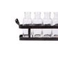 Seven Glass Bottle Vases on Rectangular Metal Tray