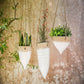 Medium White Stoneware Hanging Planter 6.25" with Jute Rope