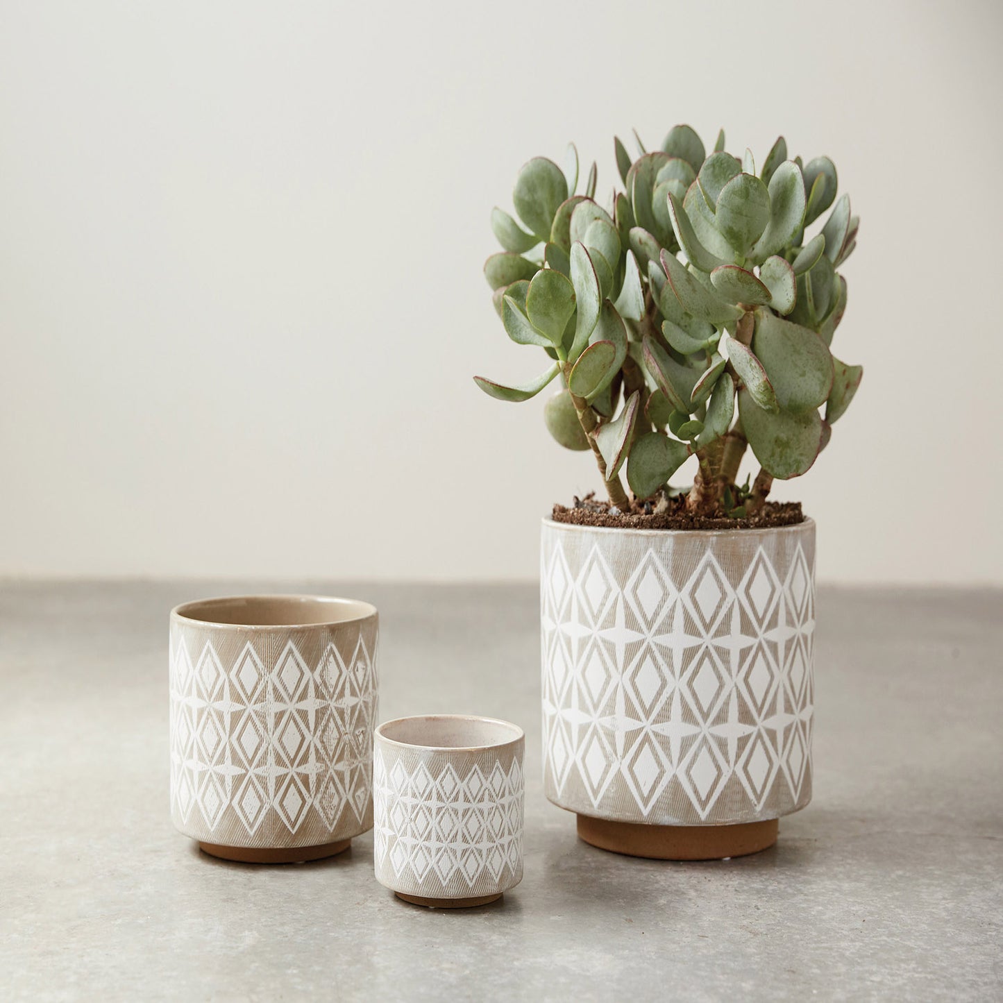 Grey & White Stoneware Pots (Set of 3 Sizes)