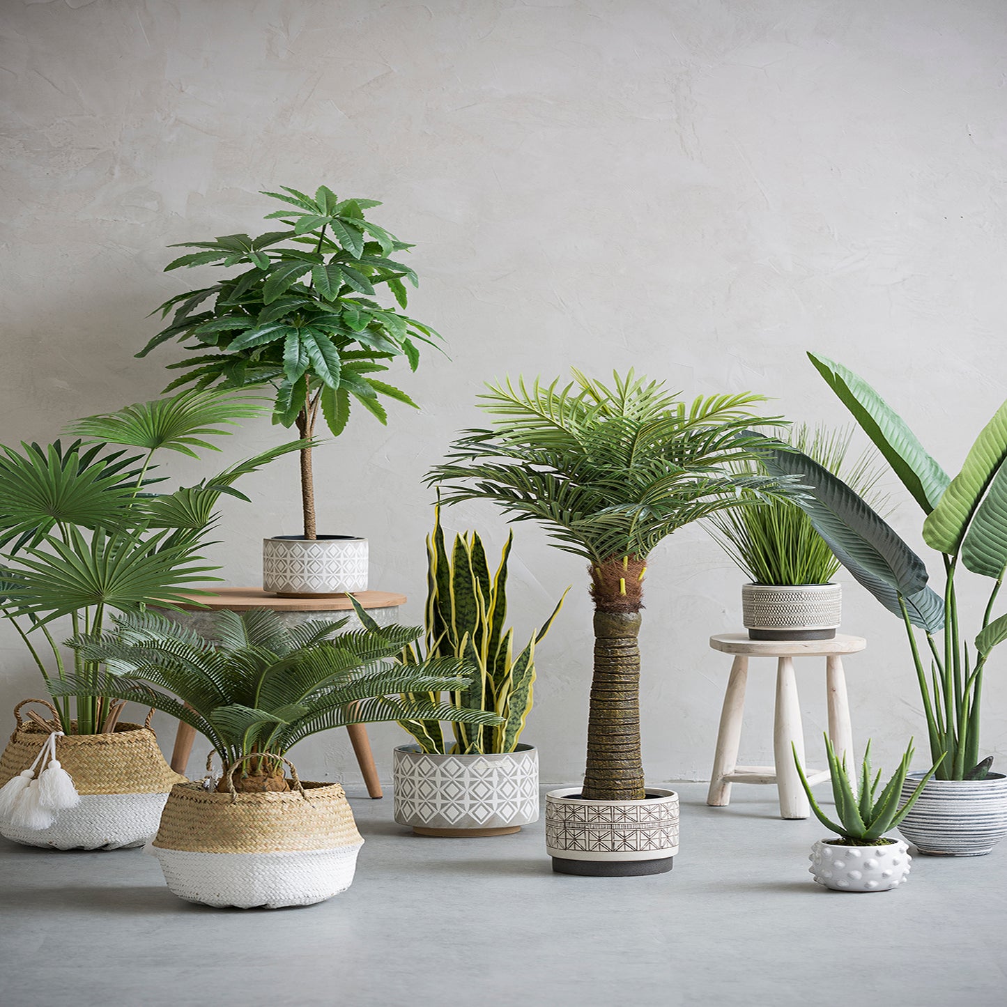 Grey & White Stoneware Pots (Set of 3 Sizes)