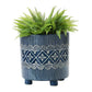 Debossed Blue & White Stoneware Footed Planter with Pattern