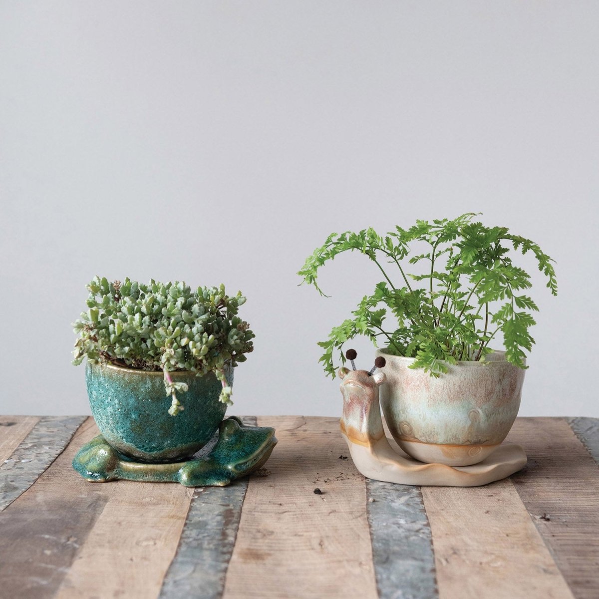 snails in plant pots Stoneware Snail Planter, Reactive Glaze, (Each One Will Vary)