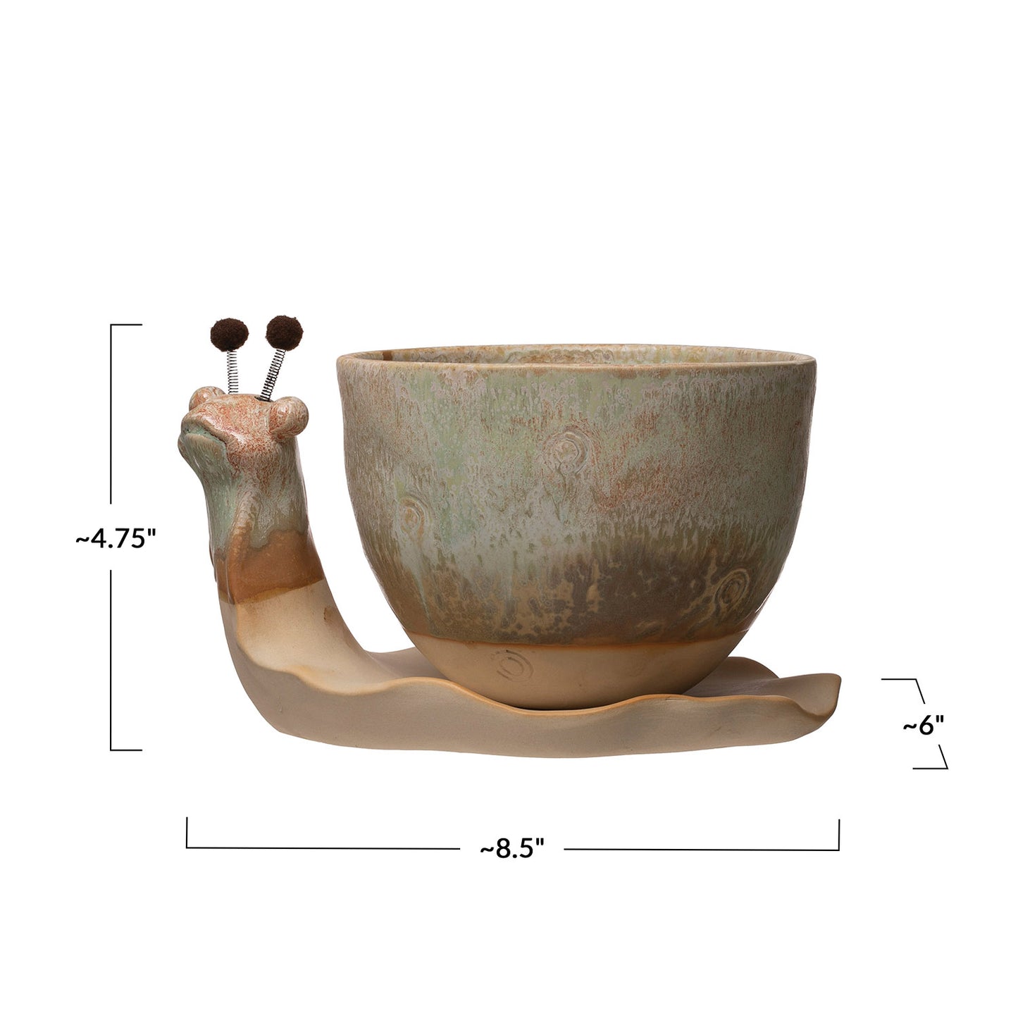Stoneware Snail Planter, Reactive Glaze, Set of 2 (Each One Will Vary)
