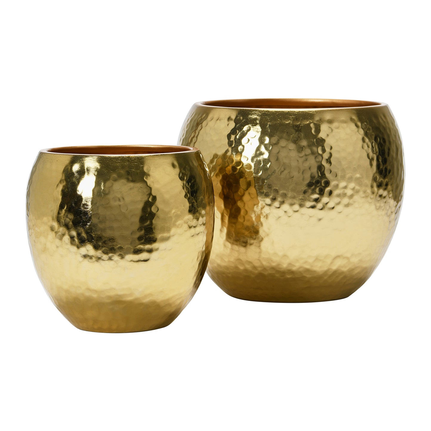 Hammered Metal Planters, Brass Finish, Set of 2