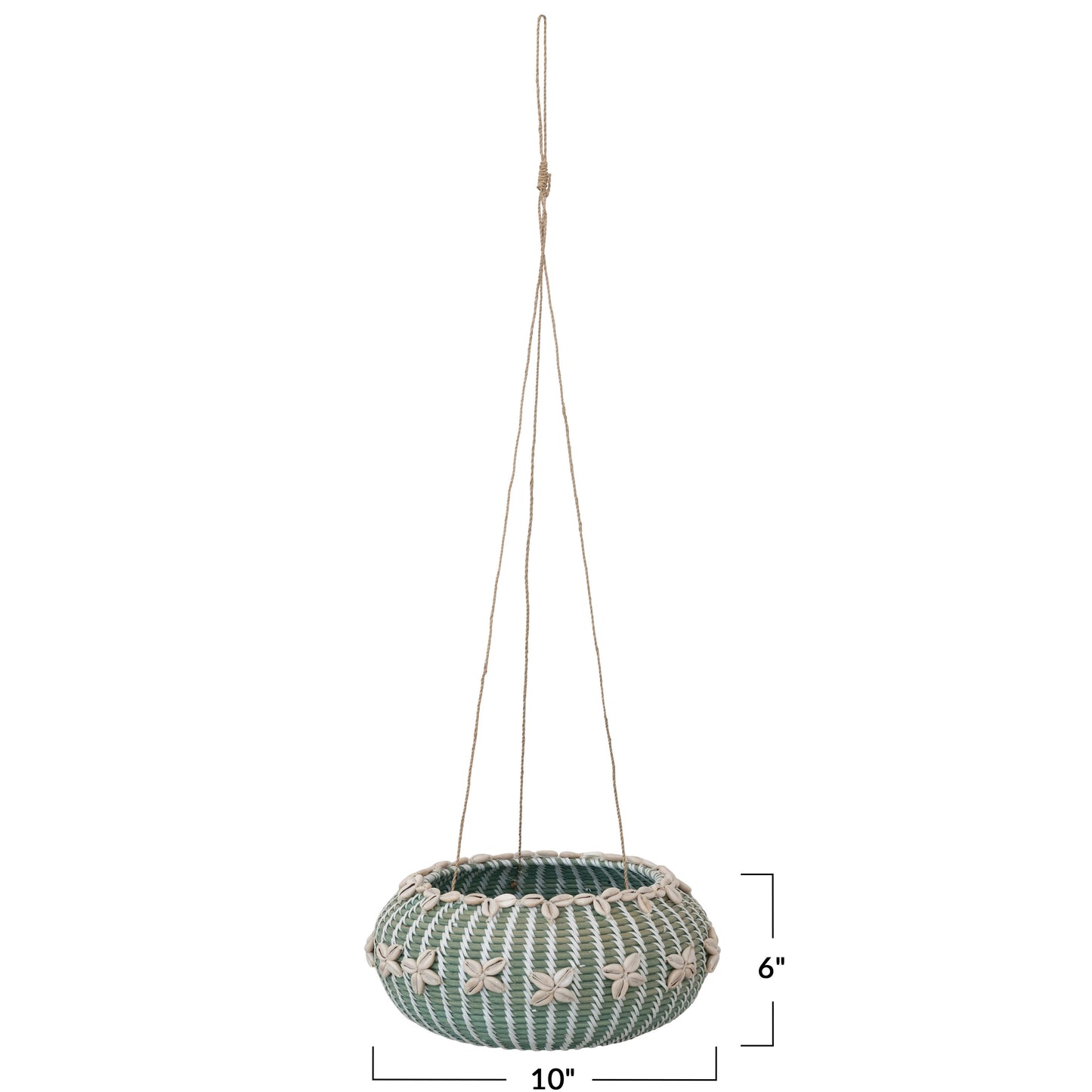 Hanging Handwoven Rattan Planter with Shells & Jute Hanger