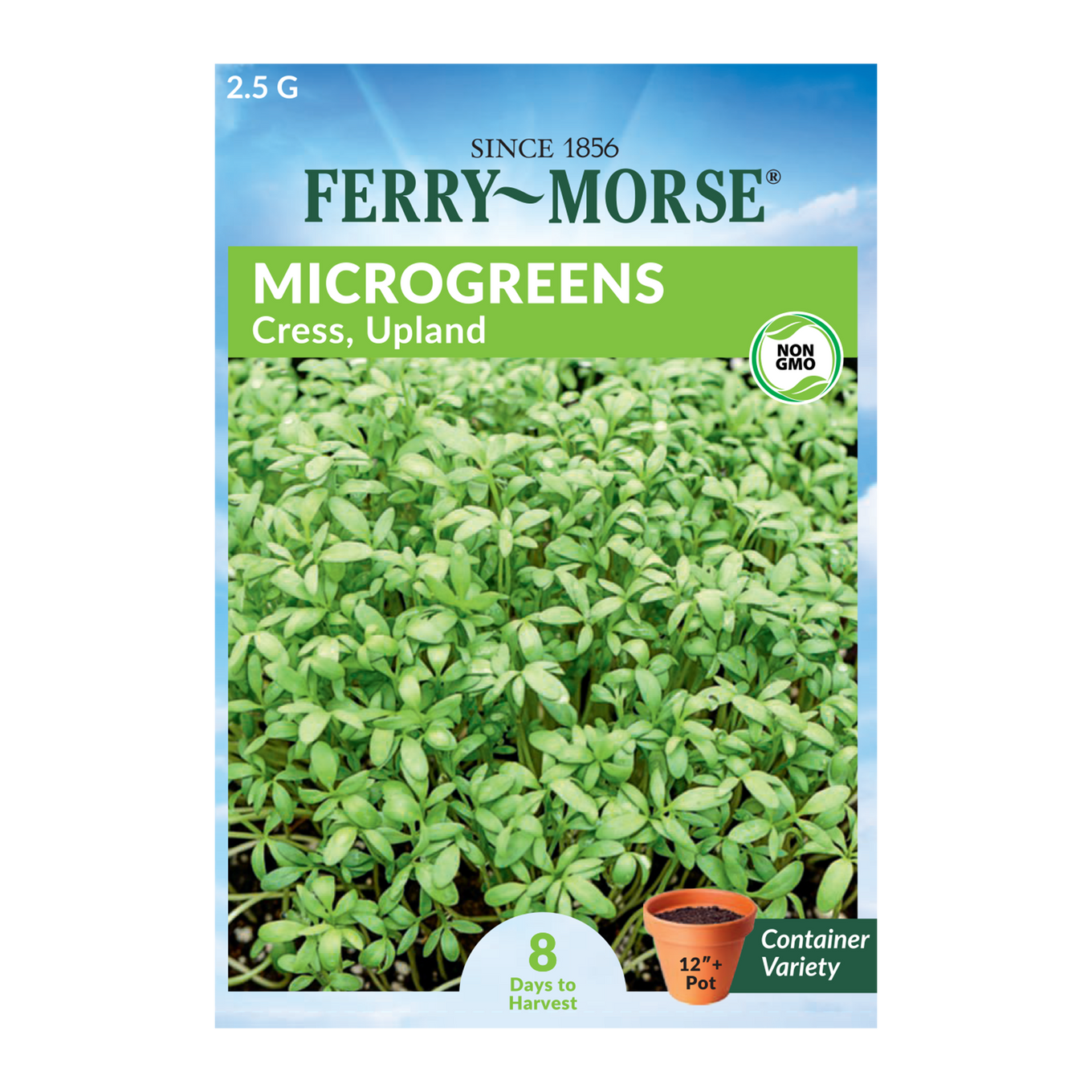 Upland Cress Microgreens Seeds packet front from Ferry Morse_8 Days to Harvest