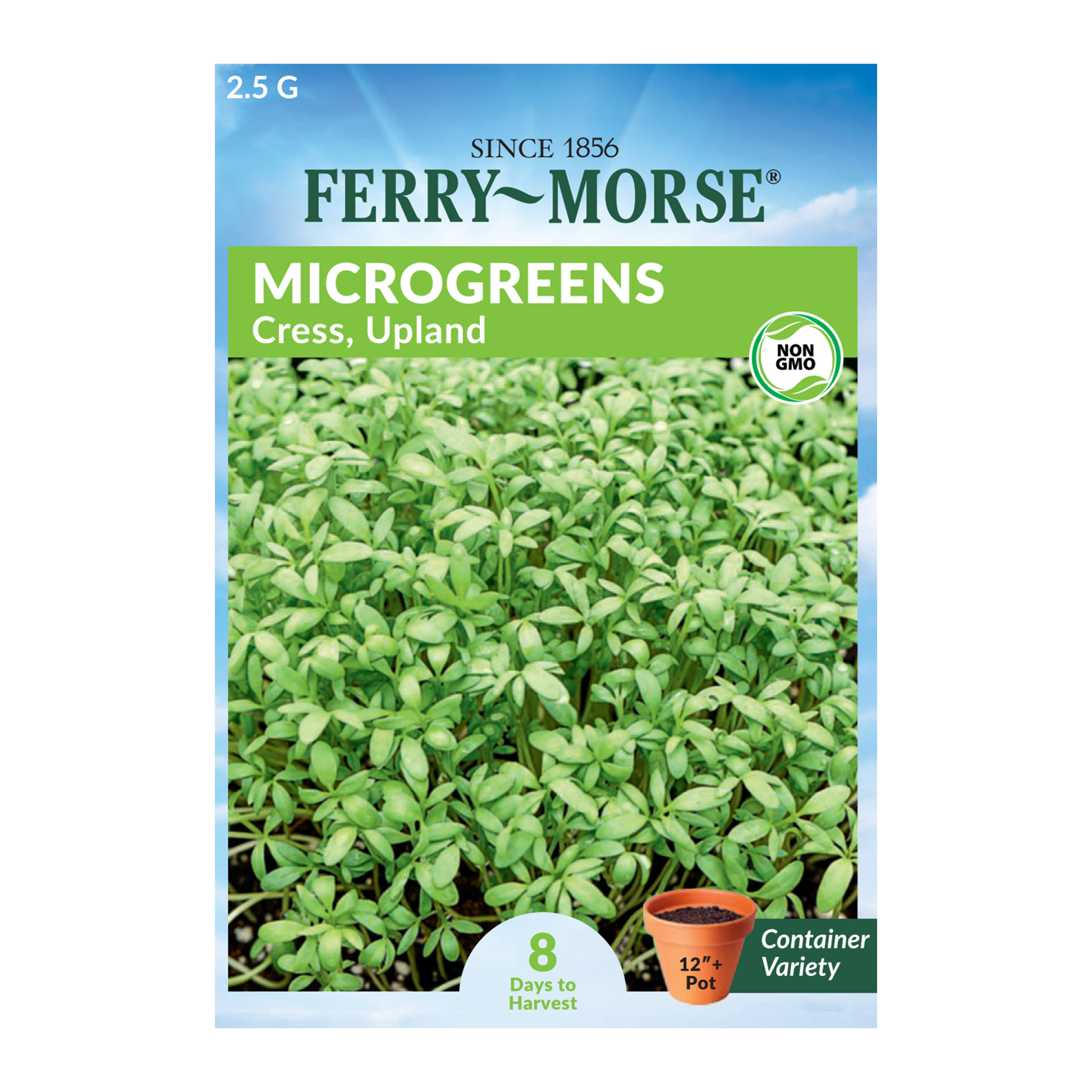 Upland Cress Microgreens Seeds packet front from Ferry Morse_8 Days to Harvest