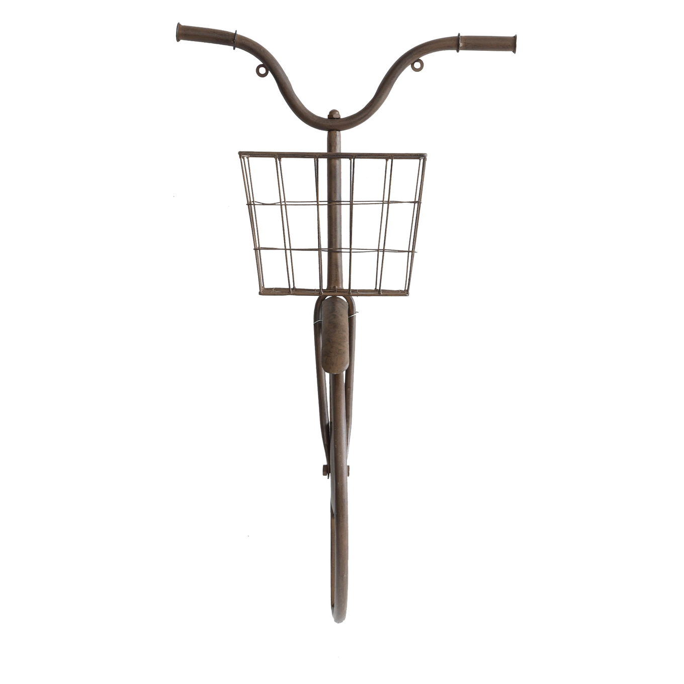 Iron bike front wall decor, rustic decor. Bike has a front basket which you can use for books, magazines or plants.