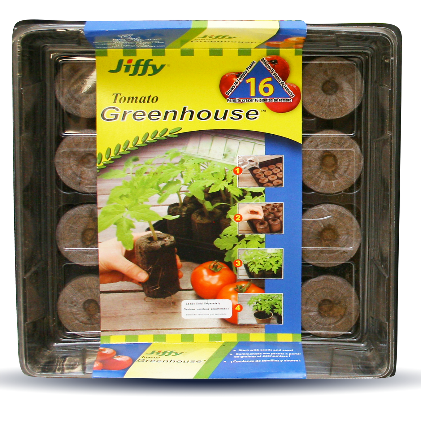 Start up to 16 larger rooted plants with this 50mm 16 cell Jiffy Greenhouse