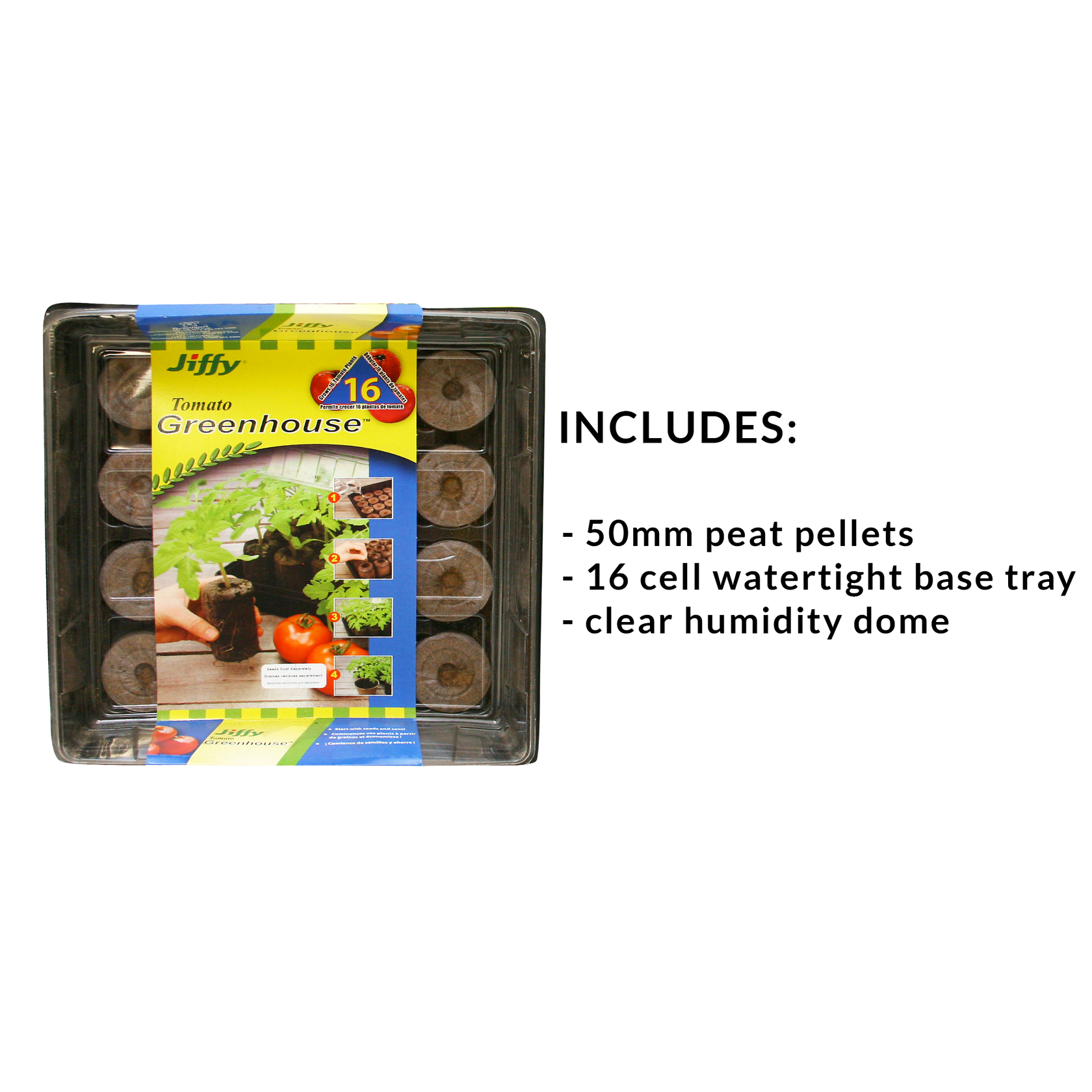 Jiffy 16 Peat Pellet Tomato & Vegetable Greenhouse, 50mm Pellets