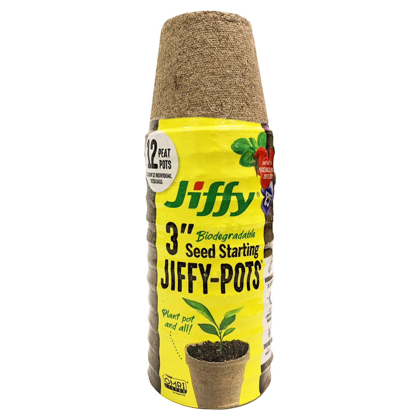 Jiffy Organic Seed Starting 3" Biodegradable Peat Pots, 12 Pack