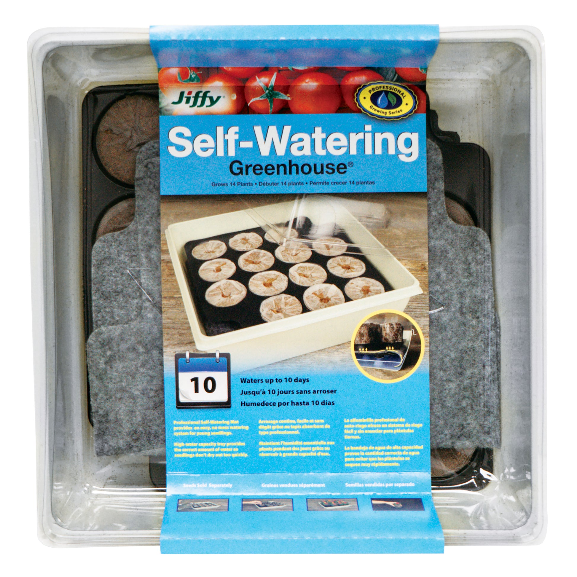 Jiffy Self-Watering 14 Peat Pellet Greenhouse Packaging Front