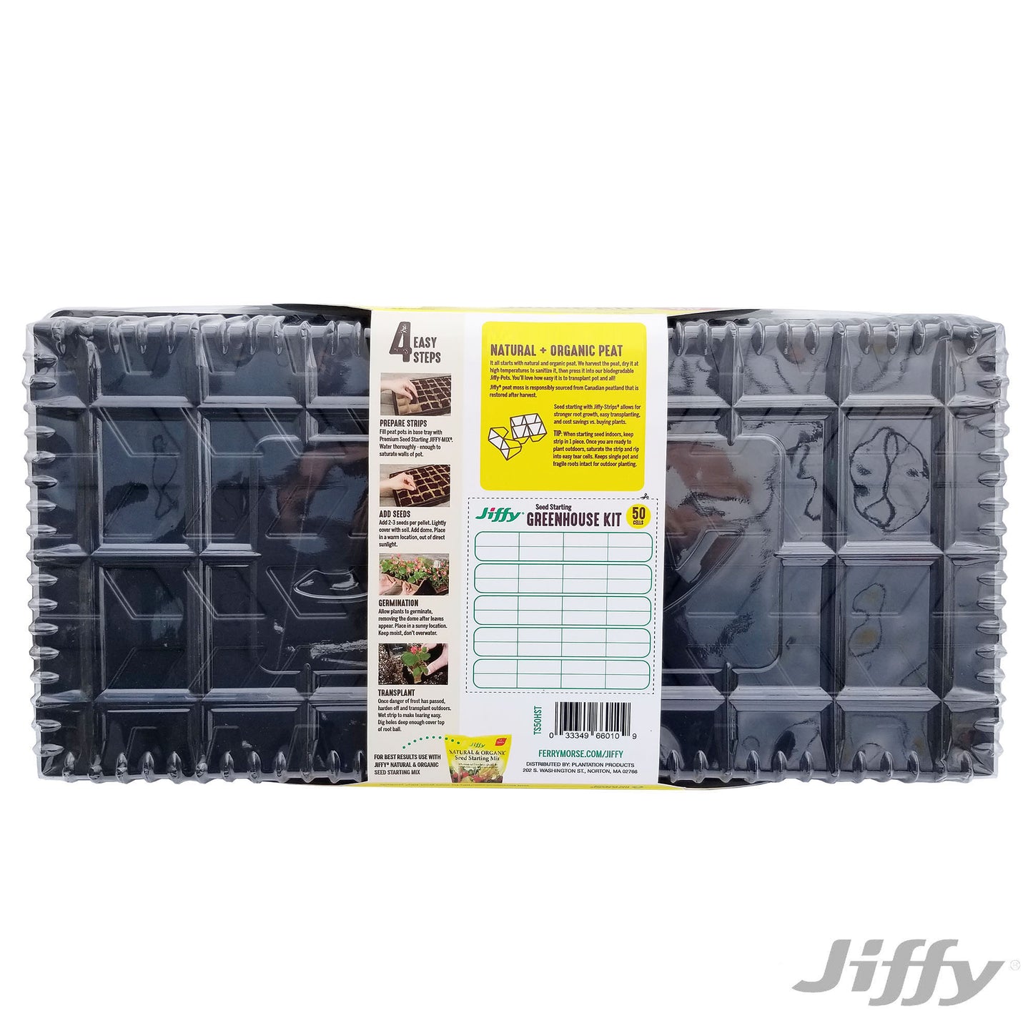 Jiffy Seed Starting Greenhouse Kit with 50 Biodegradable Peat Strip Cells + Bonus SUPERthrive & Plant Labels