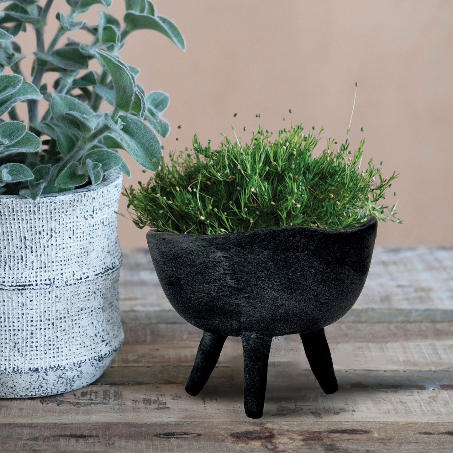 Terracotta Footed Planter 5.5", Matte Black