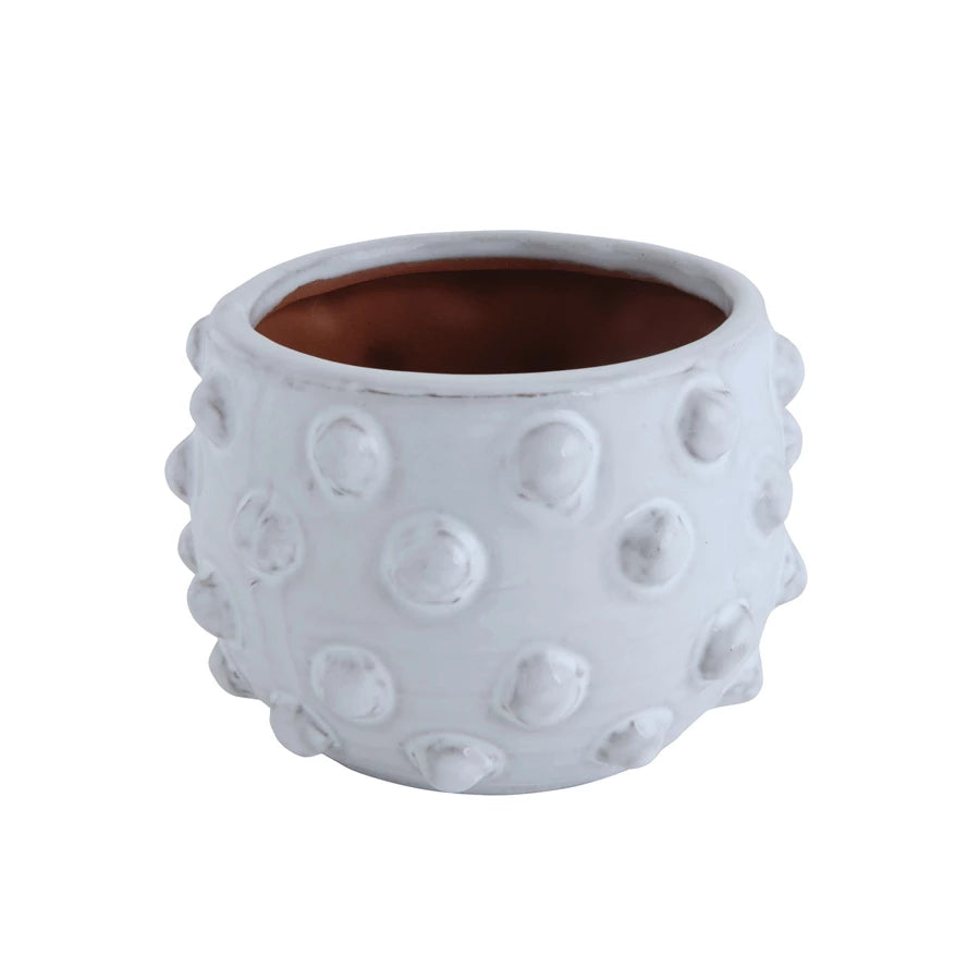 White Terracotta Planter 6.25" with Bubbled Design